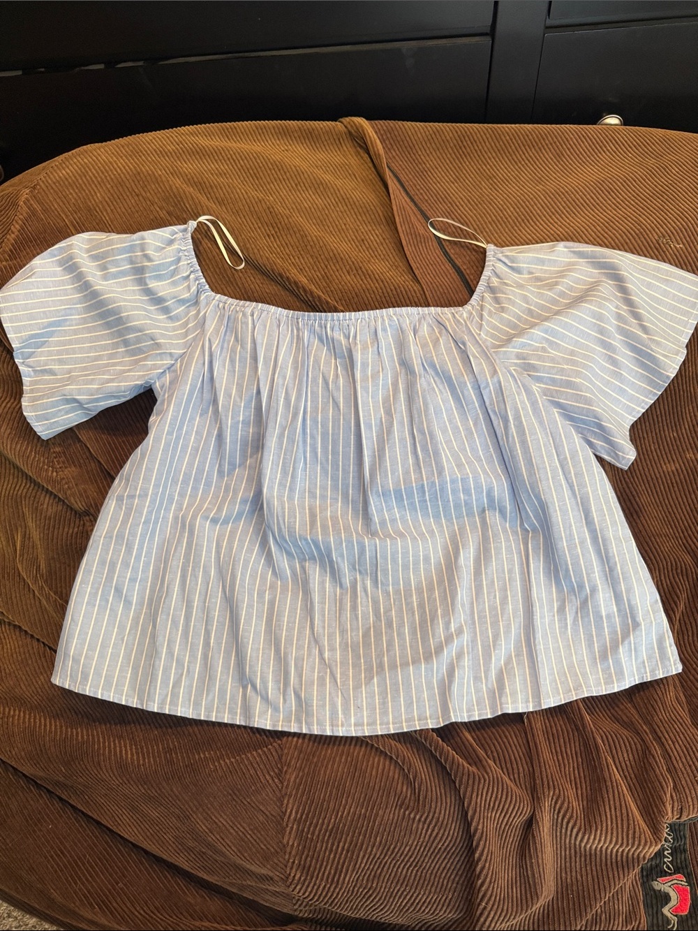 Express Blue and White Striped Square-Neck Blouse